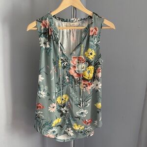 LOFT Sage Green Floral Tie-Front Sleeveless Top